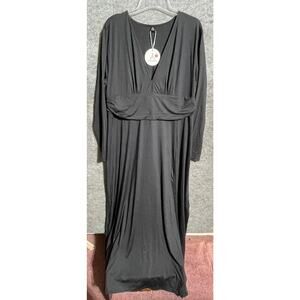 Anrabess Dress Womens XXL Maxi Long Stretch V Neck Long Sleeve Black